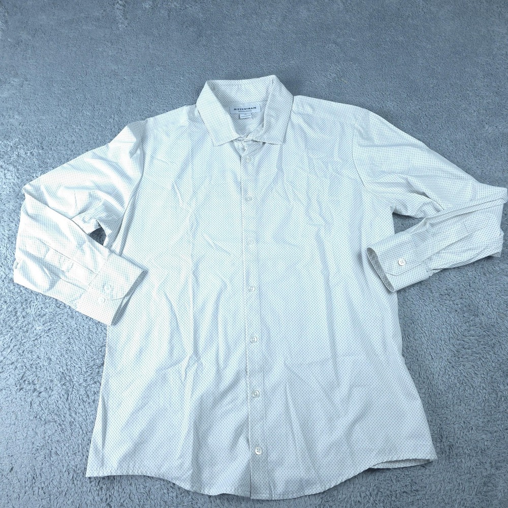 Mizzen+Main Shirt Mens XL White Geometric Trim Fit Long Sleeve Button Up Dress